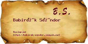 Babirák Sándor névjegykártya